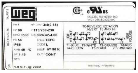 Roberts Gordon Motor, 3/4 HP, EP-200/AB-200